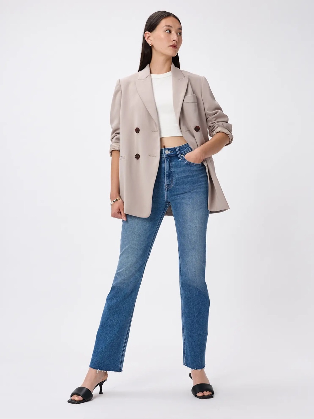 Quince Bella Stretch Straight Jeans in Twilight Blue Fray Regular 28 - Picture 7 of 17